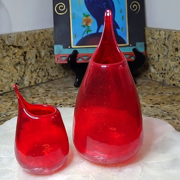 Blenko Red Ruby Teardrop Set - Picture 1 of 5